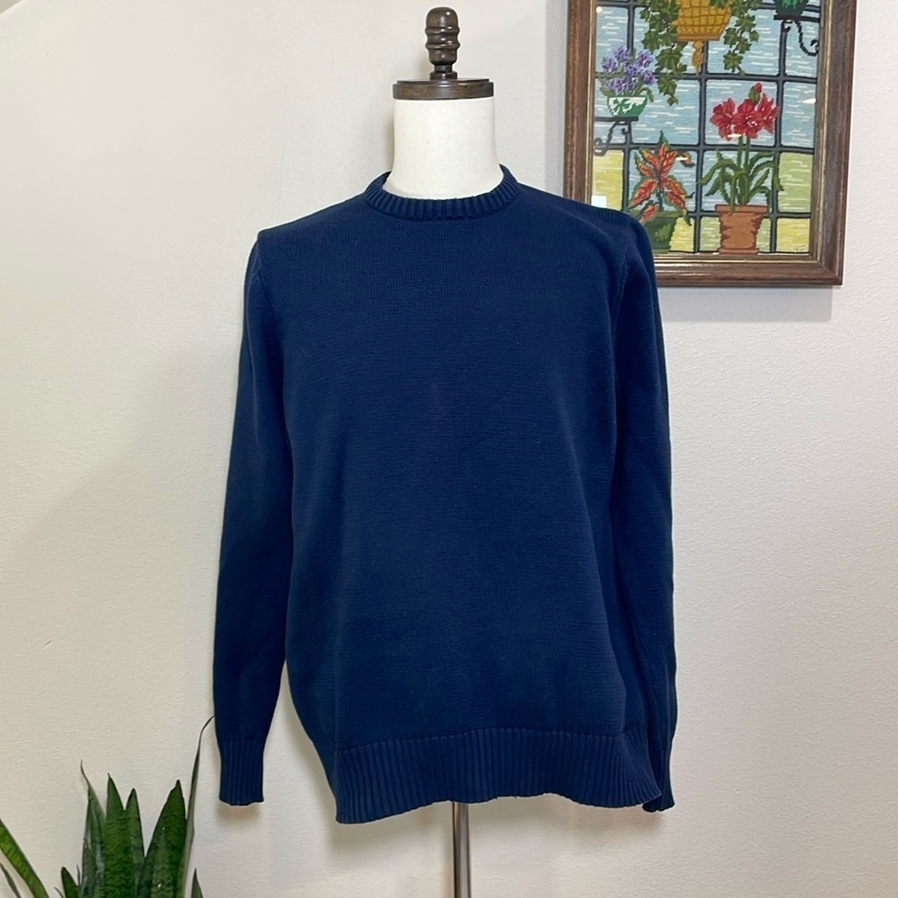 Eddie Bauer Chunky Dad Grandpa Sweater Unisex Men Women Navy Blue Size Large